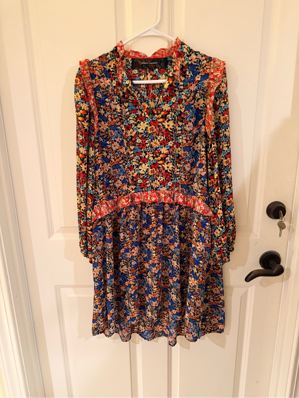 Code Mode Floral Long-Sleeve Tiered Mini Dress - Black Sheer Multi